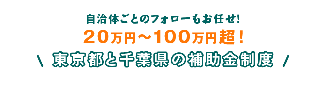 自治体ごとのフォローもお任せ！20万円〜100万円超！東京都と千葉県の補助金制度